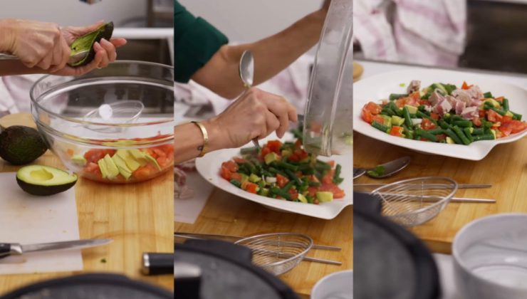 Collage della preparazione di un'insalata